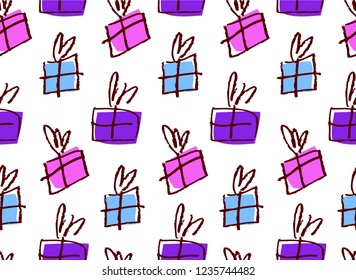 Sameless vector trendy colorful presents background vector illustration. Сhristmas gift wrapping paper.