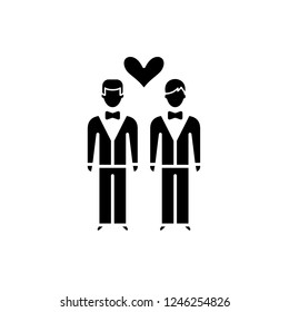 Same-sex marriage black icon, vector sign on isolated background. Same-sex marriage concept symbol, illustration 