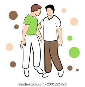 
Same-sex relationships. Gays communicate. Two men love each other. Vector illustration on a white background.