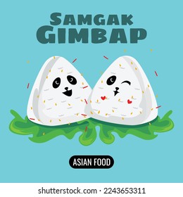 Samgak kimbap design vector illustration shaped like a cute panda