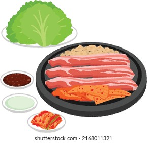 Samgyeopsal is Korean pork roasted meat that is eaten by roasting sliced ​​pork ribs.