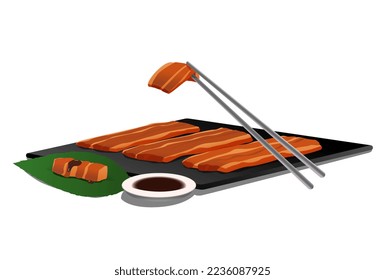 Samgyeopsal, samgyupsal, ilustración vectorial, aislada en el fondo blanco