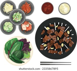 Samgyupsal , Korean BBQ Pork Belly illustration vector