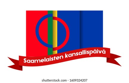 Sami day in Finland. February 6 th. Finnash text "Saamelaisten kansallispäivä". Translation "Sami Day". Background, poster, card, banner design. Vector EPS 10