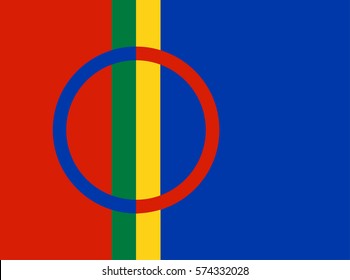 Sami people flag vector illustration isolated. Finno Ugric people from Sweden and Norway territory. National symbol button roundel.