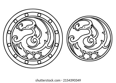 Samjogo Emblems. Samjogo  Means A Three-legged Crow In Korean Mythology. Vector Line Art Illustrations.