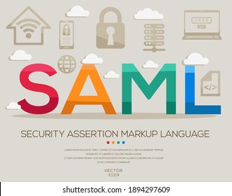 SAML mean (Security Assertion Markup Language) IT Security acronyms ,letters and icons ,Vector illustration.
