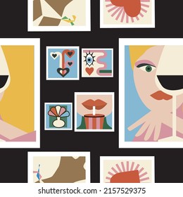 Samless pattern of different patches and stickers. Hot summer theme. Vector illustration.