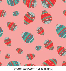 Samless pattern with Easter eggs. Pink background.