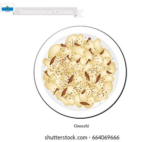 Sammarinese Cuisine, Gnocchi with Herbs or Little Dough Dumplings Made From Semolina, Wheat Flour, Egg, Cheese, Potato, Breadcrumbs and Cornmeal. One of The Most Popular Dish in San Marino.