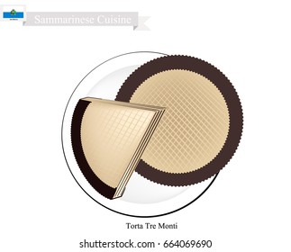 Sammarinese Cuisine, Torta Tre Monti or Traditional Cake Made of Layers of Thin Waffled Wafers Smothered in Chocolate or Hazelnut Cream. Inspired By The Three Towers of San Marino.