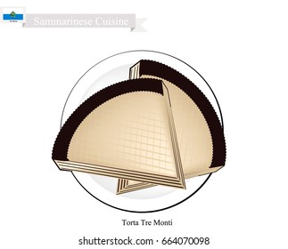 Sammarinese Cuisine, Torta Tre Monti or Traditional Cake Made of Layers of Thin Waffled Wafers Smothered in Chocolate or Hazelnut Cream. Inspired By The Three Towers of San Marino.
