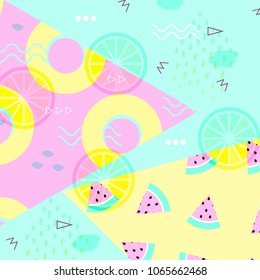Sammer banner, poster. Punchy pastel. Trendy texture. Beautiful summer background with tropical fruits vector