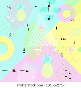Sammer banner, poster. Punchy pastel. Trendy texture. Beautiful summer background with tropical fruits vector