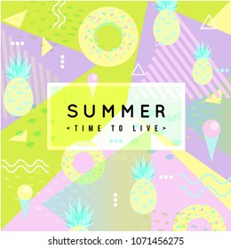 Sammer banner, poster. Punchy pastel. Season vocation, weekend, holiday logo. Summer vector . Fashionable styling. Beautiful summer background with tropical fruits vector