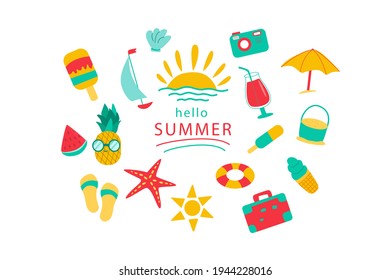 Sammer. Flat lay beach travel gear