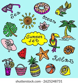 Sammer set doodles - coloring vector illustration