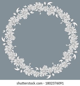 sammer vintage white flowers and leaves on a blue background,botanical nature for invitation or congratulations,vector illustration