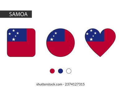 Samoa 3 Formen (Quadrat, Kreis, Herz) mit Stadtflagge. Einzeln auf weißem Hintergrund.
