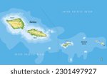 Samoa and American Samoa highly detailed physical map