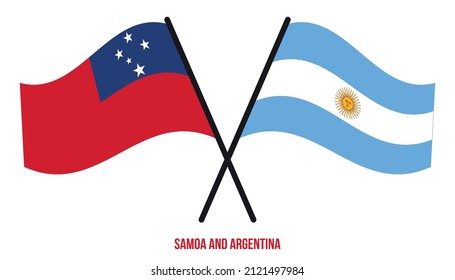 Samoa and Argentina Flags Crossed And Waving Flat Style. Official Proportion. Correct Colors.