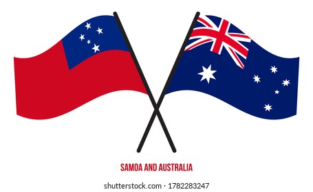 Samoa und Australien Flaggen überquert und schwingen flatter Stil. Offizieller Anteil. Korrigieren Sie Farben.