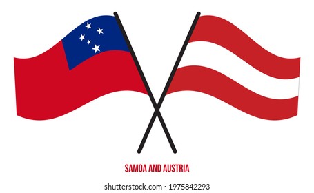 Samoa and Austria Flags Crossed And Waving Flat Style. Official Proportion. Correct Colors.