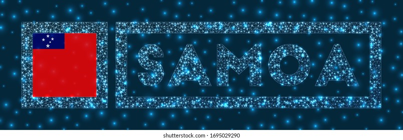 Samoa badge. Flag of Samoa in glowing network geometric style. Modern vector illustration.