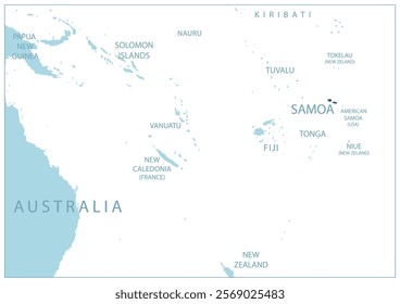 Samoa - blue map with neighboring countries and names. Vector illustration