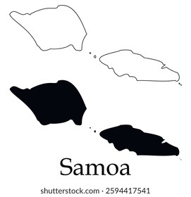 Samoa city map with black border outline vector