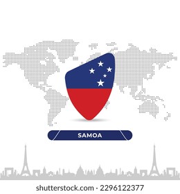 Samoa Creative Rugby BallBadge in flag design on France landmarks background for a sports tournament, this vector for sports match template or banner in vector illustration. Fully editable EPS.