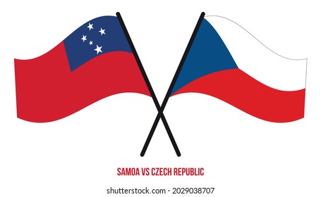 Samoa and Czech Republic Flags Crossed And Waving Flat Style. Official Proportion. Correct Colors.