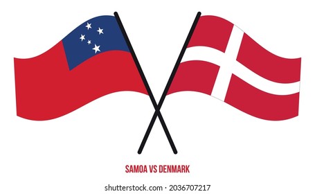 Samoa and Denmark Flags Crossed And Waving Flat Style. Official Proportion. Correct Colors.
