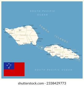 Samoa - detailed map with administrative divisions and country flag. Vector illustration