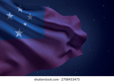 Samoa dotted LED-style flag waving against night sky with futuristic effect