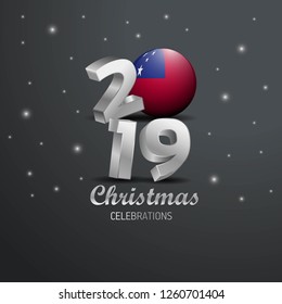 Samoa Flag 2019 Merry Christmas Typography. New Year Abstract Celebration background