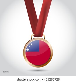 Samoa Flag in Bronze Medal. Vector Illustration. RIO Olympic Game Bronze Medal. Vector Illustration