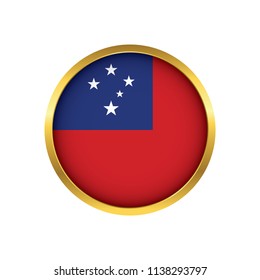 Samoa flag button, Golden on a white background,flag of Samoa Round badge or icon isolated. Vector illustration.