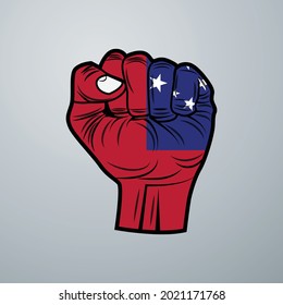 Samoa Flag with Hand Design isolated on white background. Vector illustration
