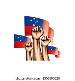 Samoa flag and hand on white background. Vector illustration