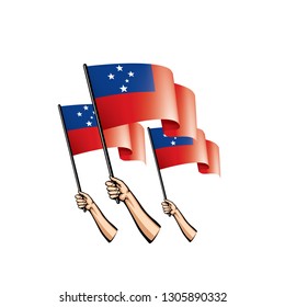 Samoa flag and hand on white background. Vector illustration