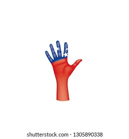 Samoa flag and hand on white background. Vector illustration