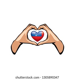 Samoa flag and hand on white background. Vector illustration