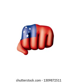 Samoa flag and hand on white background. Vector illustration