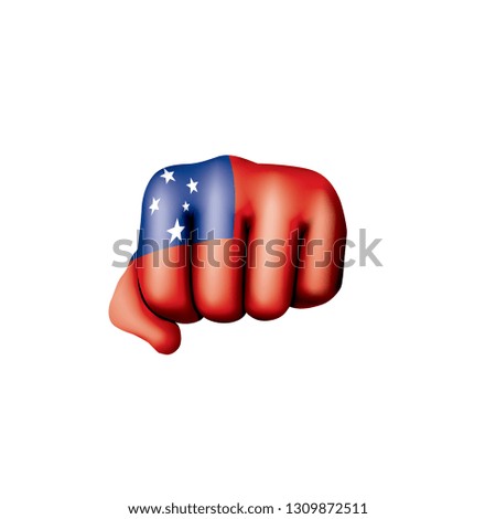Samoa flag and hand on white background. Vector illustration