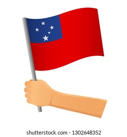 Samoa flag in hand. Patriotic background. National flag of Samoa vector illustration