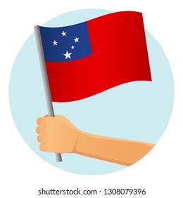 Samoa flag in hand. Patriotic background. National flag of Samoa vector illustration