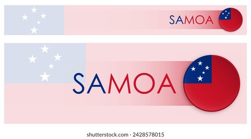Samoa flag horizontal web banner in modern neomorphism style. Webpage Samoa country header button for mobile application or internet site. Vector