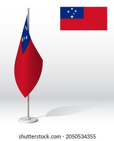SAMOA flag on flagpole for registration of solemn event, meeting foreign guests. National independence day of SAMOA. Realistic 3D vector on white