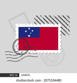 Samoa flag postage stamp. Isolated vector illustration on grey post stamp background and specify is vector eps10.